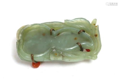 (19th c)CARVED JADE GOURD SHAPE BRUSH WASHER
