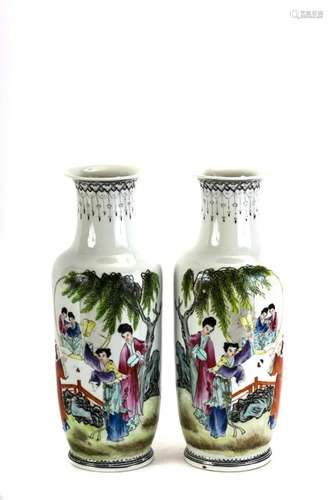 PAIR of HANDPAINTED CHINESE PORCELAIN VASES