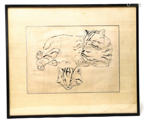 (2) ASIAN PEN & INK DRAWINGS of TIGERS