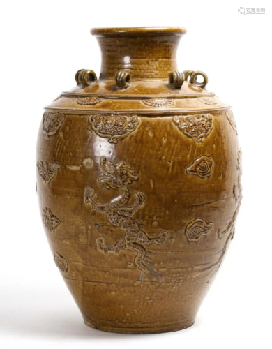 EARLY ASIAN STONEWARE URN