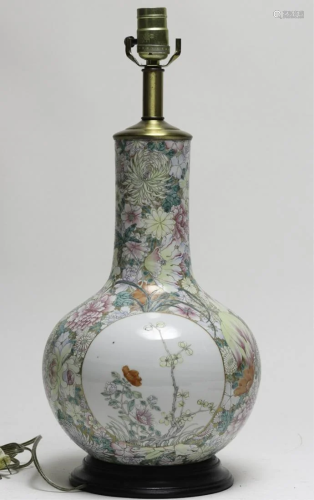 CHINESE PORCELAIN BOTTLE VASE w (3) CARTOUC…