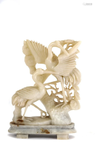 CHINESE WHITE AGATE CARVING of CRANES and a …