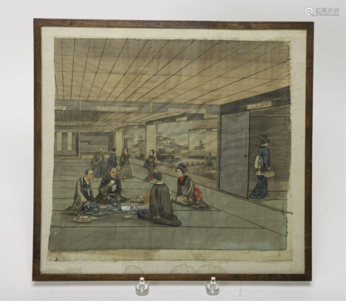 (3) (19th c) JAPANESE PAINTINGS ON SILK