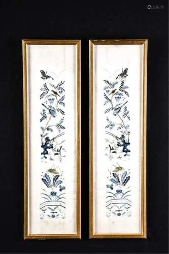 ANTIQUE PAIR OF CHINESE SILK EMBROIDERIES