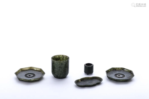(5) PIECES OF SPINACHE JADE CARVINGS