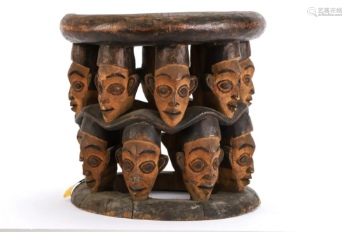 BAULE CHEIFTAN STOOL carved w/ ROWS OF HUMA…