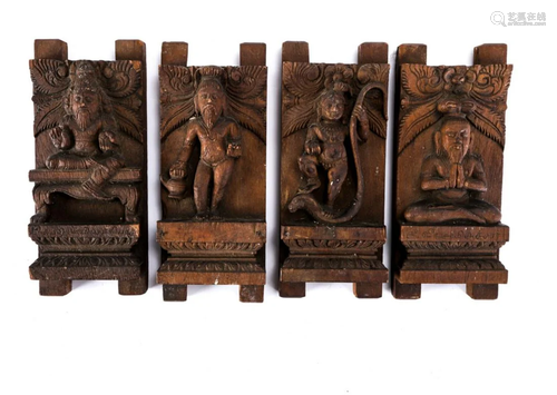 (4) TIBETAN CARVED WOODED DIETIES