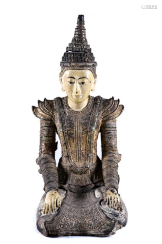 THAI CARVED and PAINTED WOODEN STATUETTE