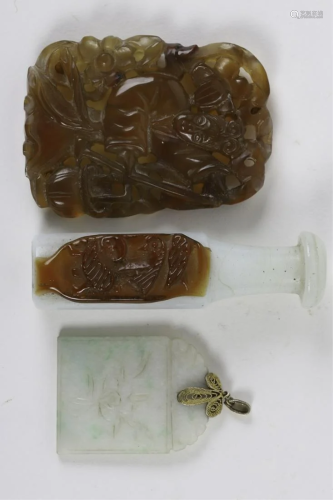 (3) CHINESE JADE AND AGATE CARVINGS