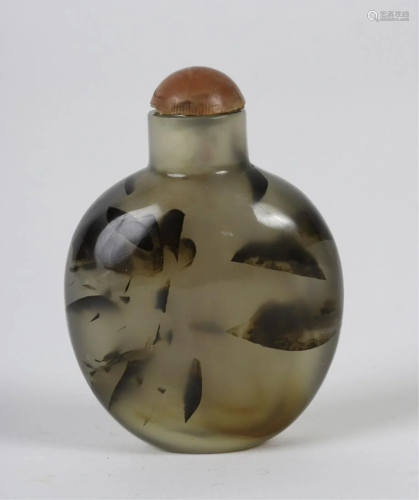 CHINESE HARD STONE SNUFF BOTTLE with BROWN …