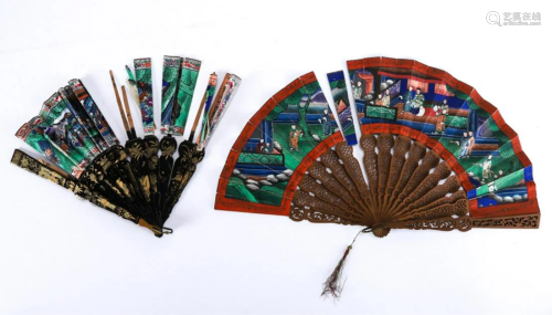 (2) ASIAN HAND FANS HAND PAINTED with FIGURES