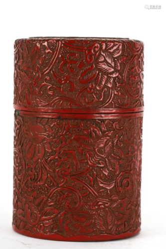 CHINESE SIGNED CINNABAR TEA CANISTER