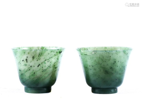 PAIR OF THINLY TURNED CHINESE SPINACH JADE CUPS