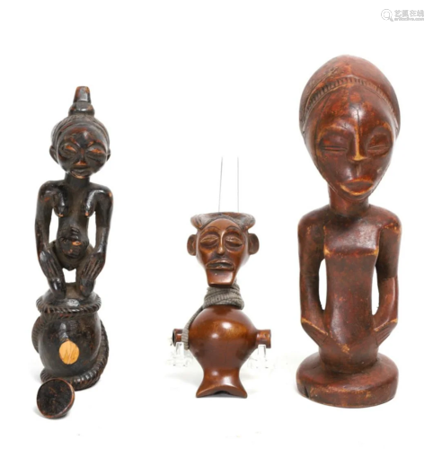 (2) VERY FINELY CARVED AFRICAN FIGURINES etc