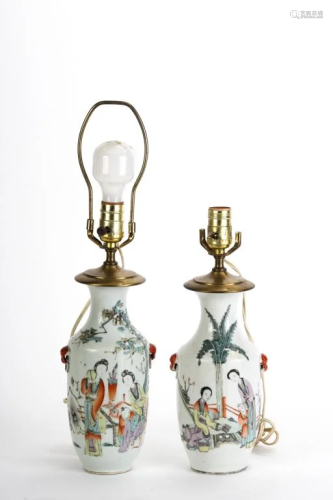 (2) CHINESE VASES FITTED FOR LAMPS