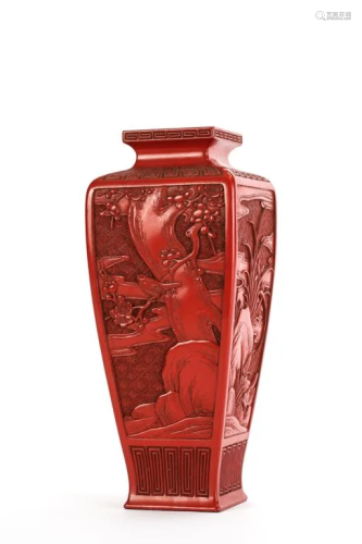 ANTIQUE CINNABAR (4) SIDED VASE