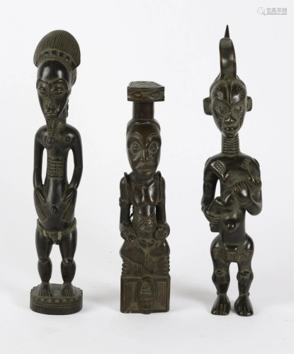 (3) WELL CARVED WEST AFRICAN WOODEN FIGURES
