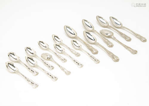 A set of six Victorian silver kings pattern dessert spoons and nine teaspoons by JW & JW, Exeter