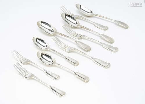 A part can**** of Victorian silver cutlery by George Adams, fiddle and thread pattern and bearing