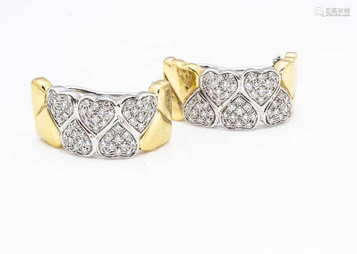 A pair of continental contemporary 18ct gold diamond encrusted clip earrings, the two colour gold