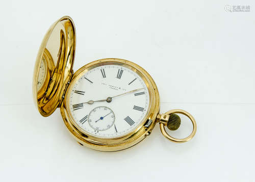 A late Victorian 18ct gold full ***ter pocket watch, 54mm, appears to run, movement and dial