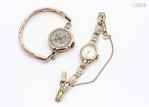 Two 9ct gold cased ladies wristwatches, one from Accurist on a 9ct gold bracelet, the other