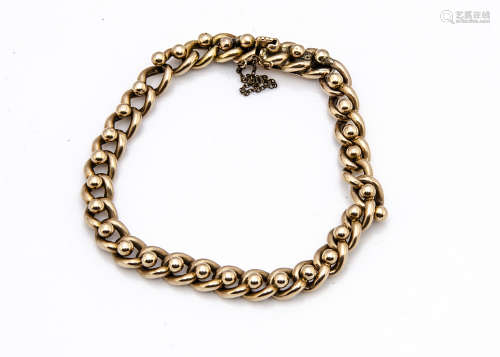 A 15ct gold hollow curb linked and bead topped bracelet, with tongue and box clasp, marked 15c,