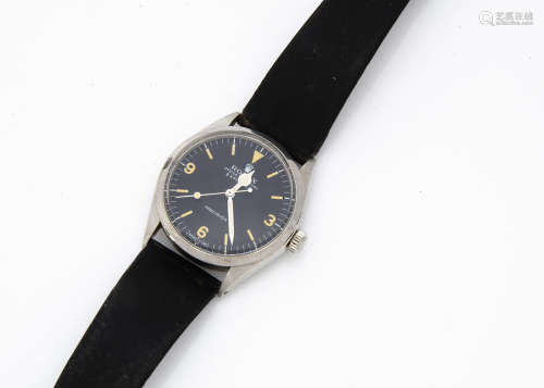 A late 1950s Rolex Oyster Perpetual Explorer stainless steel gentleman's wristwatch, 34mm case,