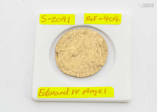 An Edward IV hammered gold Angel coin, ref. Spink 2091, F-VF, Pansy mintmark, rim clipped, 4.9g