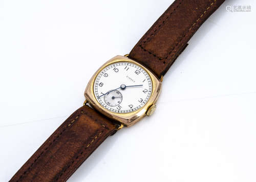 A late 1940s Cimrex 9ct gold cased gentleman's wristwatch, 30mm, silvered dial with subsidiary, 15
