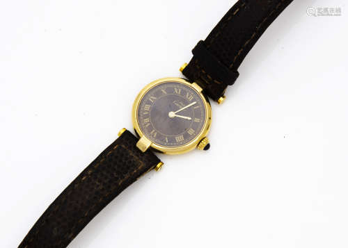 A c1980s Must de Cartier silver gilt quartz lady's wristwatch, 19mm circular case, brown dial with