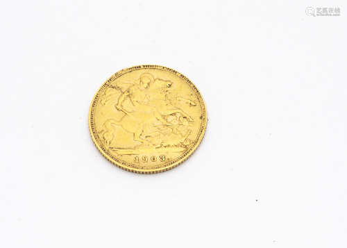 An Edward VII gold half sovereign coin, dated 1903, notable rim dent, VF