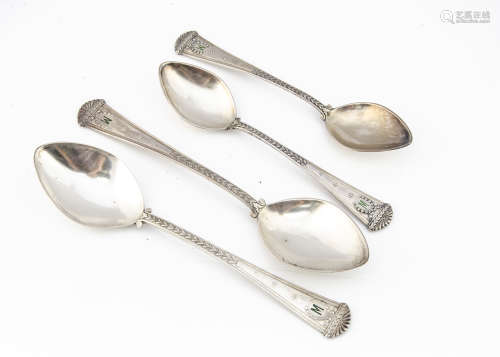 An early 20th Century Russian silver set of six tablespoons and six dessert spoons by Bolin,