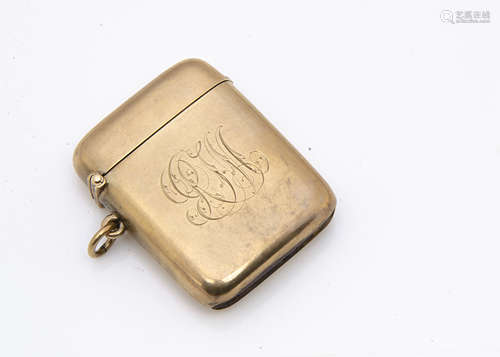 A 9ct gold Chester Edward VII vesta case, of rectangular form with hinged top monogrammed