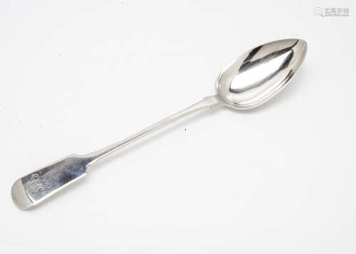 A William IV silver basting spoon by William Woodman, Exeter 1836, fiddle pattern with engraved