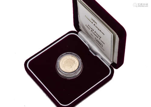 A modern Royal Mint UK Gold Proof £1 coin, dated 2005, in fitted box with certificate no. 0527, 19.