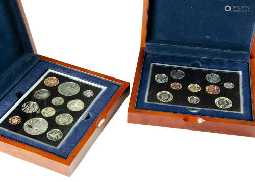Two Royal Mint UK Executive Proof Collection coin sets, one from 2004, the other 2005, both with