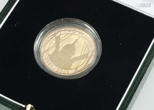 A Royal Mint UK Gold Proof Two Pounds coin, celebrating the of WWII 1945-2005 60th Anniversary, in