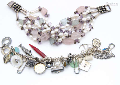 A Links of London silver charm bracelet, decorated with buttons, polo mallets, shells, beer tops