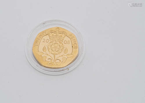 A modern Royal Mint gold twenty pence coin, dated 2008, proof like, unc, 9.8g approx