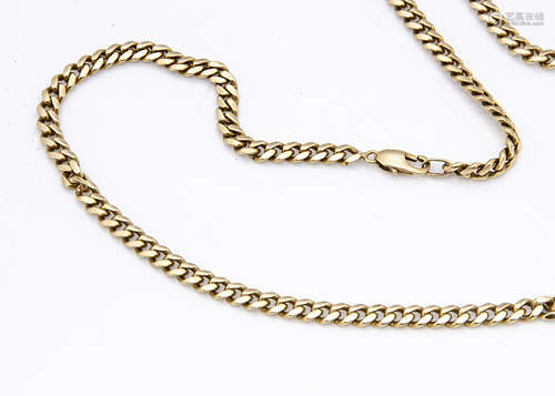 An 18ct gold flattened curb linked necklace, with snap clasp marked 750, 64cm long x 0.5cm wide, 55g