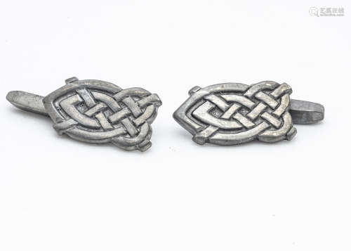 A pair of contemporary Liberty pewter 'Tudric' cufflinks, of Celtic design, numbered 1040