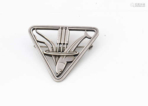 A Georg Jensen silver fish and bulrush brooch, number 257, designed by Arno Malinowski 1933-4, of