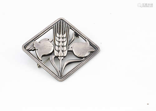 A Georg Jensen silver bird and barley brooch, number 250, by Arno Malinowski circa 1945, marked to