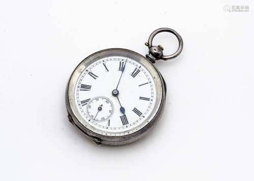 A late 19th Century German silver open faced pocket watch from DF & Co, 47mm, appears to run, dial