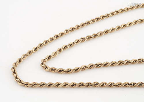 An opera len*** 9ct gold rope twist necklace, with barrel snap clasp, 73cm, 34g