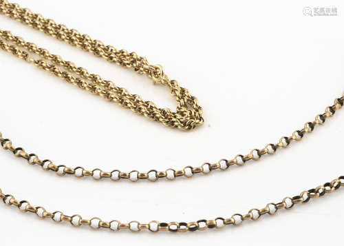 A collection of 9ct gold, including a fancy link necklace, 38cm and a broken necklace, total