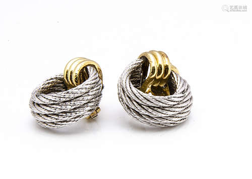 A pair of Fred of Paris Force 10 18ct gold two colour gold ear clips, of rope twist design, 3cm x