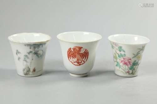 3 Chinese porcelain cups, possibly 19th c./Republican period