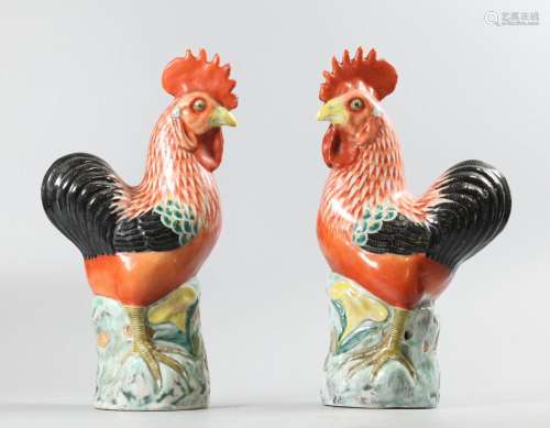 pair of Chinese porcelain roosters, possibly 19th c.